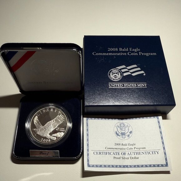 2008 Bald Eagle Commemorative Silver Dollar Proof w/COA Box - Picture 1 of 10
